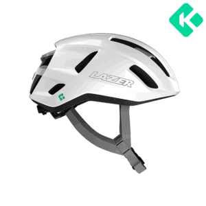 Casco de bicicleta Lazer blanco con diseño aerodinámico y ventilación para ciclismo seguro y cómodo.
