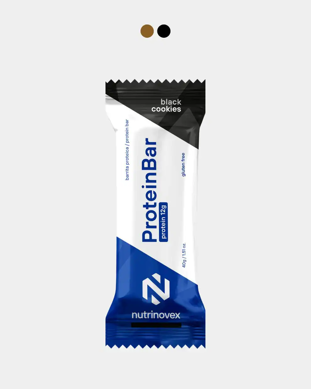 Barra proteica nutricional para deportistas, sabor chocolate negro, sin gluten, 12g de proteína.